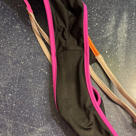 Victoria's Secret NWOT Bikini Bottom Black w/Pink Orange Gray Trim Hi-Cut Sz L - Picture 7 of 9